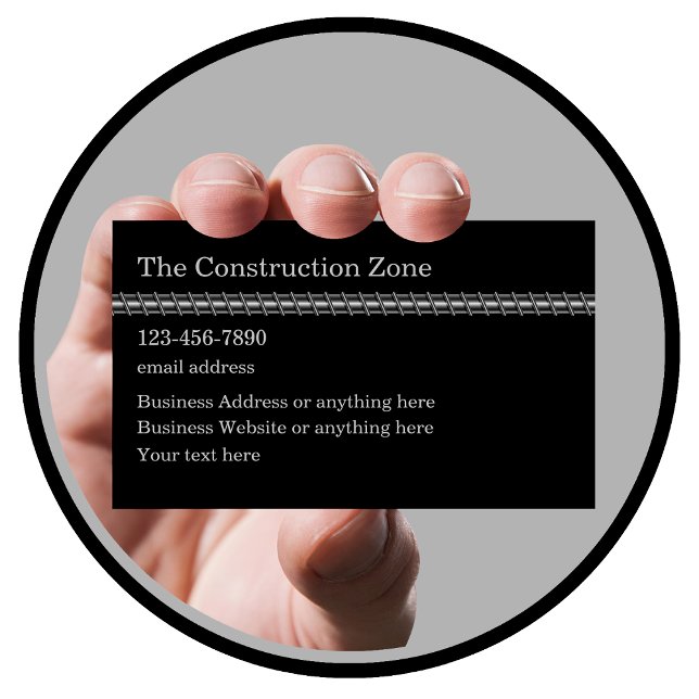 Tarjeta De Visita Tema de la barra de servicios de construcción (Construction Rebarb theme business cards by CustomBusinessTemplates)
