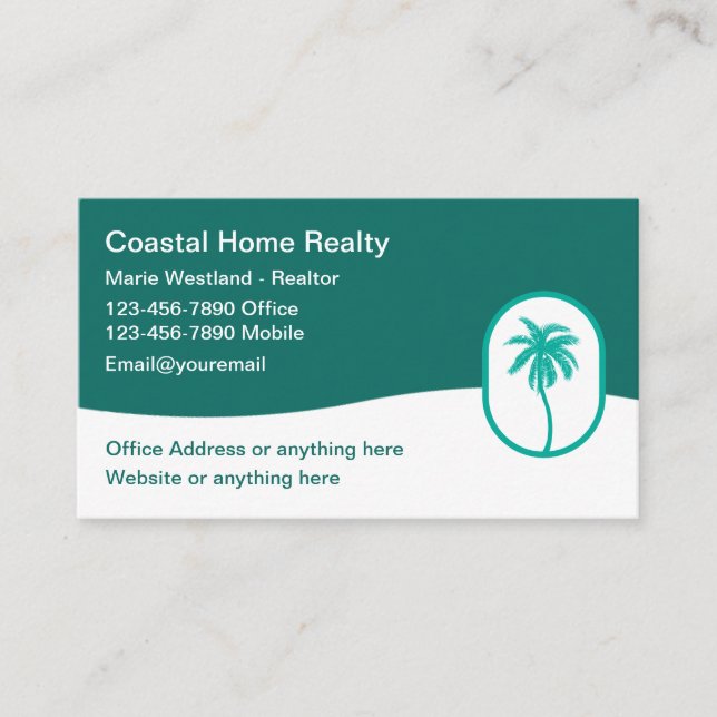 Tarjeta De Visita Tema de la Palm Tree del agente inmobiliario coste (Anverso)