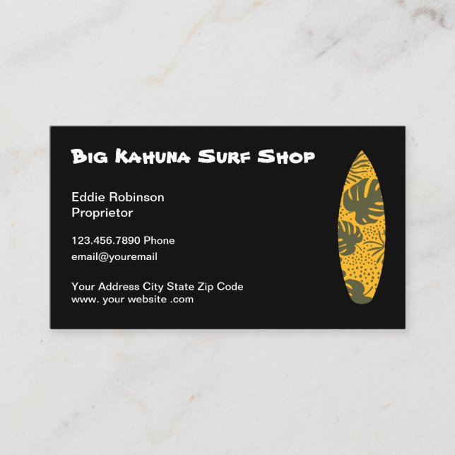 Tarjeta De Visita Tema de la Tienda Hawaiana de Surf (Anverso)