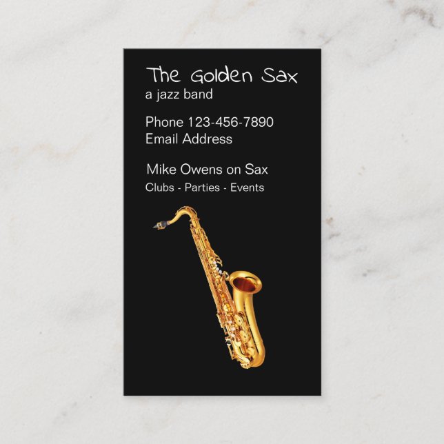 Tarjeta De Visita Tema del saxofón del jazz (Anverso)
