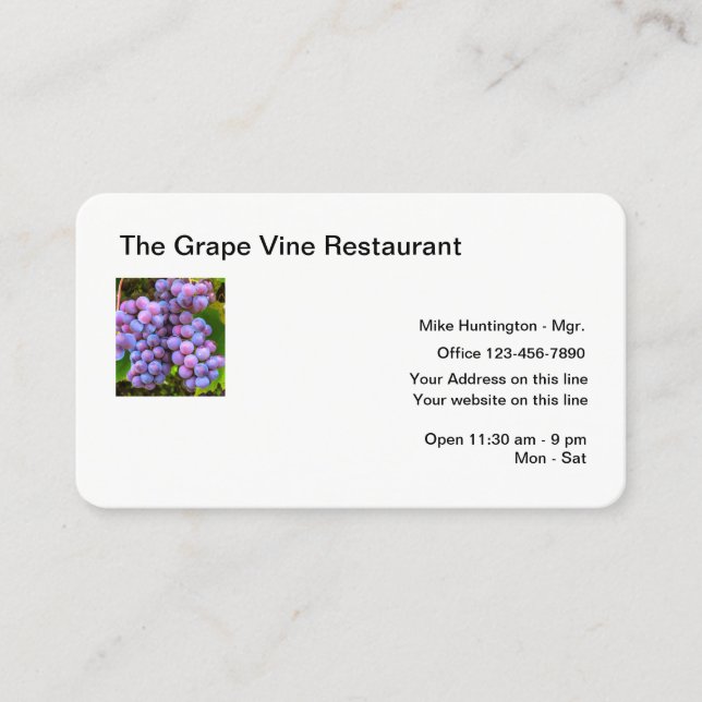 Tarjeta De Visita Tema del vino de uva (Anverso)