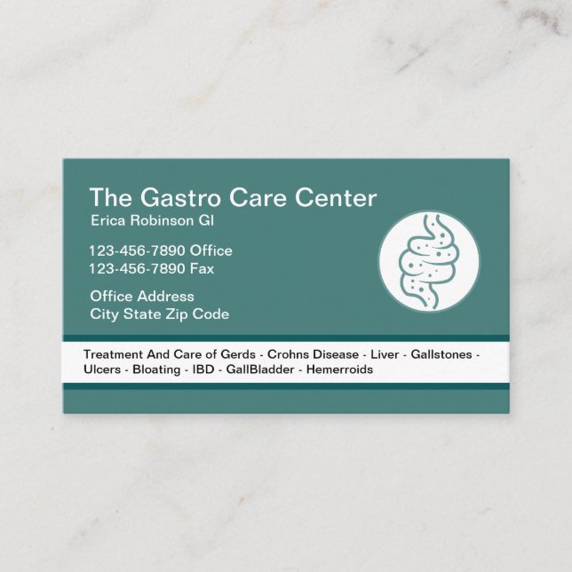 Tarjeta De Visita Tema Intestinal de Gastroenterólogo (Anverso)