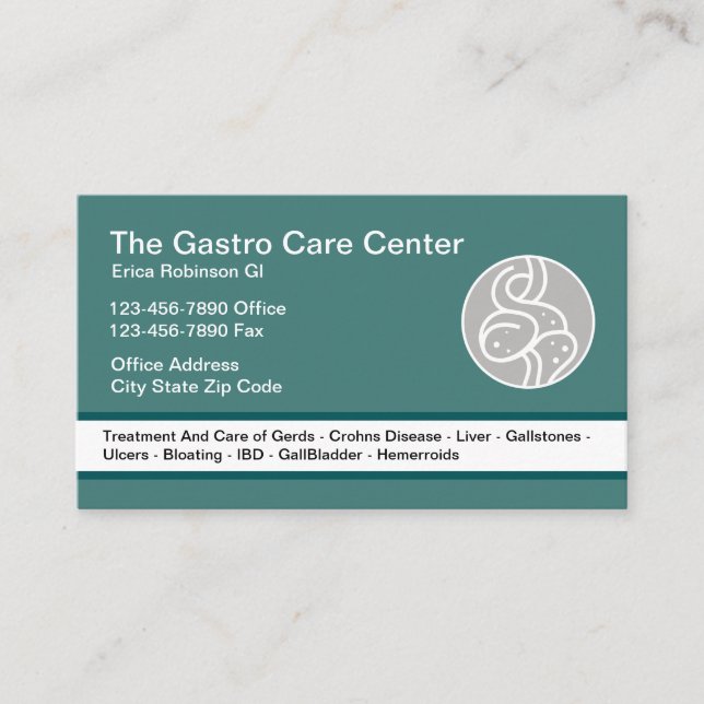 Tarjeta De Visita Tema Intestinal de Gastroenterólogo (Anverso)