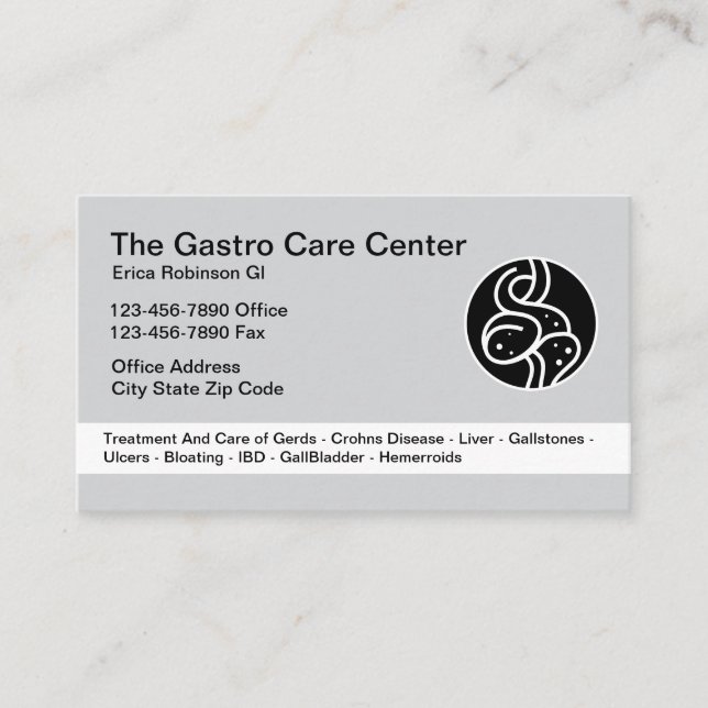 Tarjeta De Visita Tema Intestinal de Gastroenterólogo (Anverso)