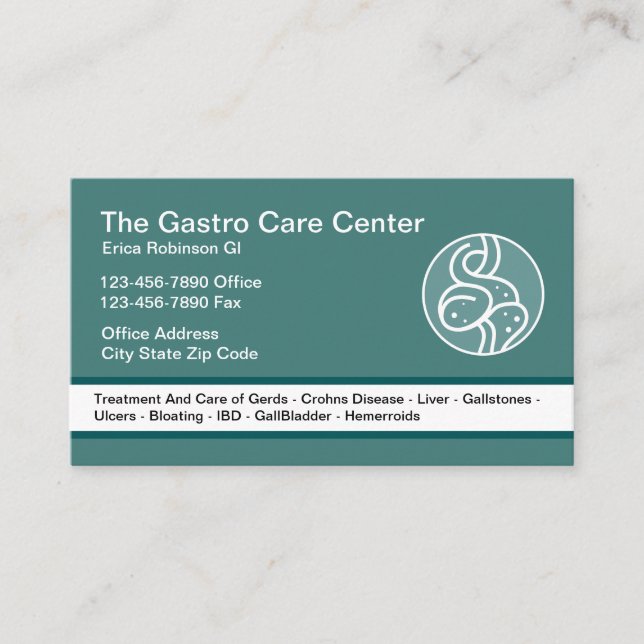 Tarjeta De Visita Tema Intestinal de Gastroenterólogo (Anverso)