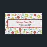 Tarjeta de visita temática de costura retro<br><div class="desc">Una tarjeta de visita con temática de costura con ilustraciones de roscas,  agujas de coser,  máquina de coser,  cojín de alfiler y swatches de tela con un esquema de color retro. Personalice el texto delante y atrás con su información de contacto.</div>
