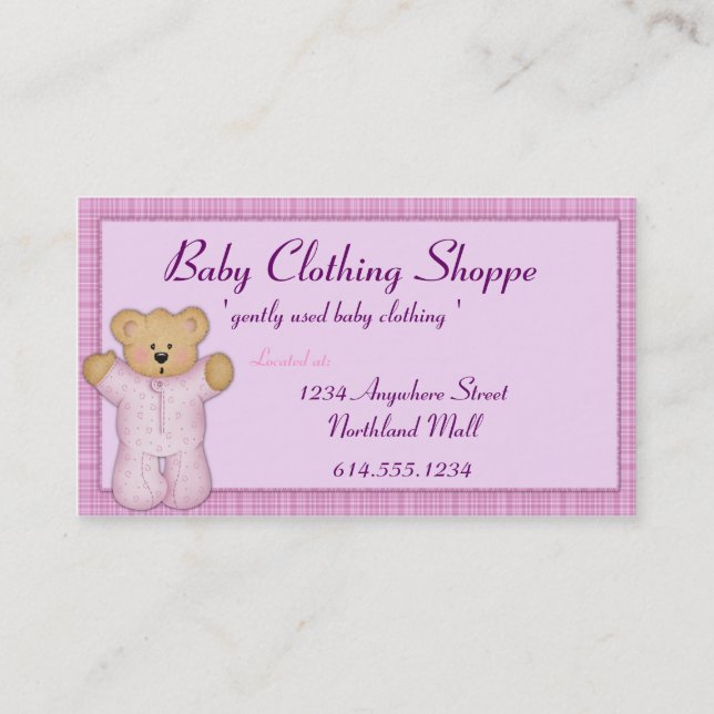 Tarjeta de visita temática del bebé:: Peluche (Anverso)