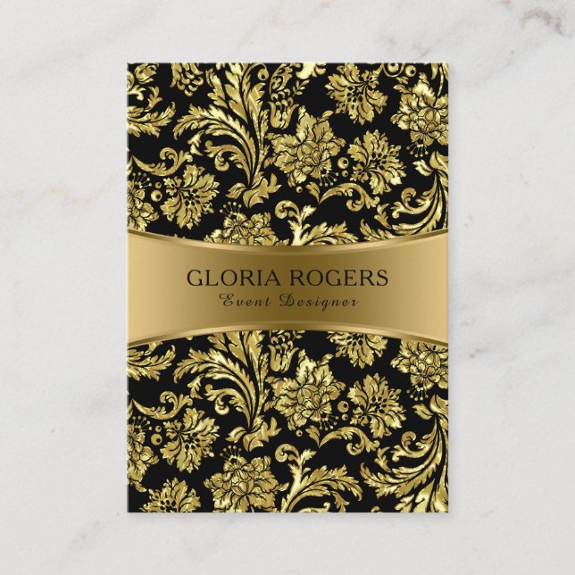 Tarjeta De Visita Templosde Diseñador de eventos Gold & Black Floral (Anverso)