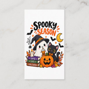 Tarjeta De Visita Temporada espeluznante Fantasma y gato negro   