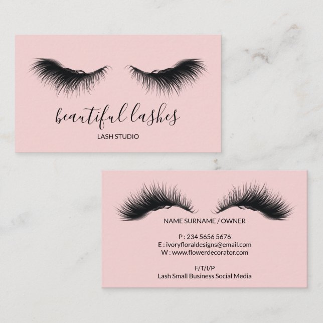 Tarjeta De Visita Tendencia de Maquillaje Salón Pestañas Rosa  (Anverso / Reverso)