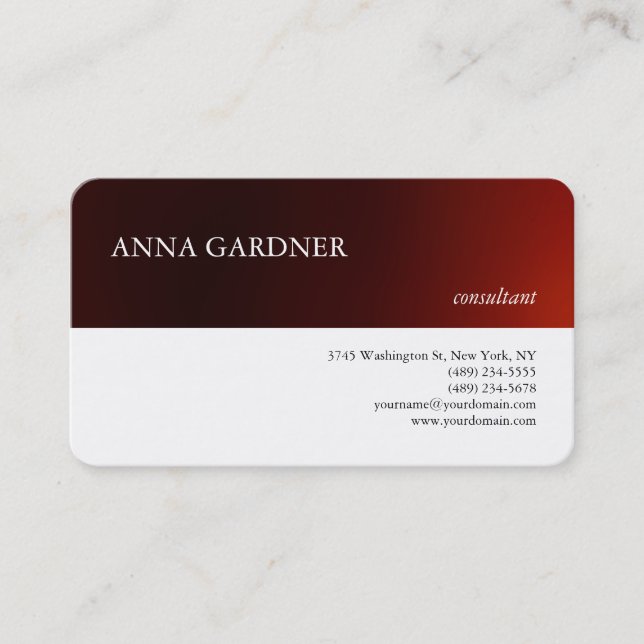 Tarjeta De Visita Tendencia moderna franja roja oscura blanca creati (Anverso)