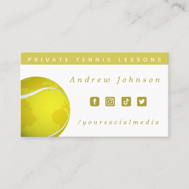Tarjeta De Visita Tennis Ball El entrenador mundial de medios social (Anverso)