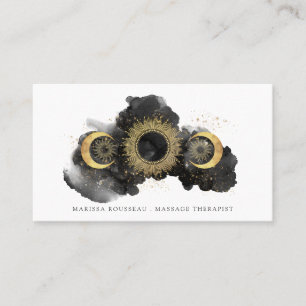 Tarjeta De Visita Terapeuta Celestial de Masaje Dorado Negro