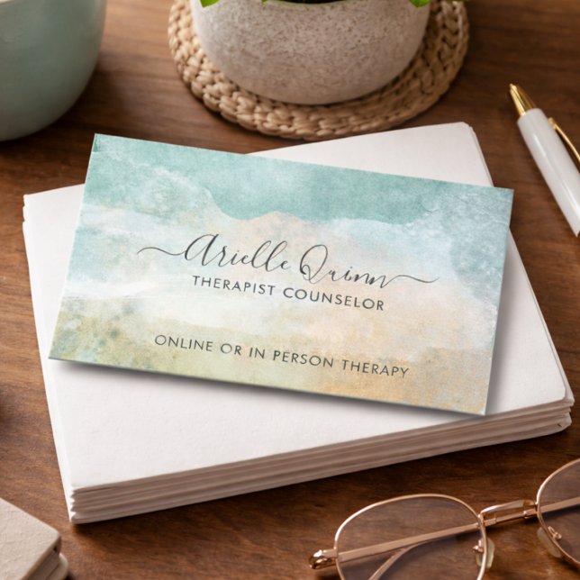 Tarjeta De Visita Terapeuta Consejero Acuarela Abstracta Serena (Subido por el creador)