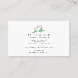 Tarjeta De Visita Terapeuta Consejero Flor Blanca Serena