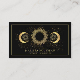 Tarjeta De Visita Terapeuta Consejero Sol Luna Oro Celestial