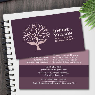 Tarjeta De Visita Terapeuta de Drenaje Linfático Manual Manos Árbol