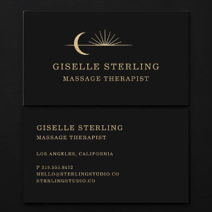Tarjeta De Visita Terapeuta de Masaje Celestial de Oro Negro
