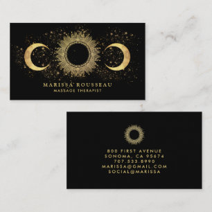 Tarjeta De Visita Terapeuta de Masaje Celestial Dorado Negro