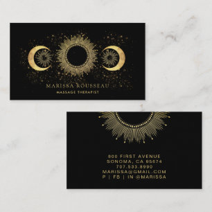 Tarjeta De Visita Terapeuta de Masaje Celestial Dorado Negro