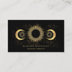 Tarjeta De Visita Terapeuta de Masaje Celestial Dorado Negro