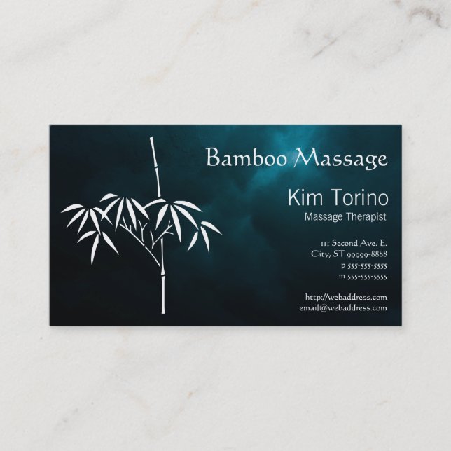 Tarjeta De Visita Terapeuta de Masaje Citas Nubes Oscuras de Bambú (Anverso)