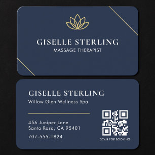 Tarjeta De Visita Terapeuta de Masaje Código QR Azul