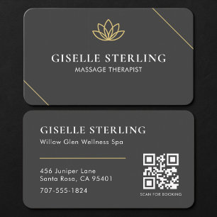 Tarjeta De Visita Terapeuta de Masaje Código QR Black Gold