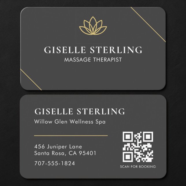 Tarjeta De Visita Terapeuta de Masaje Código QR Black Gold (Subido por el creador)