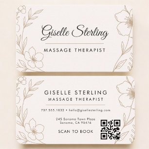 Tarjeta De Visita Terapeuta de Masaje Código QR Floral Profesional
