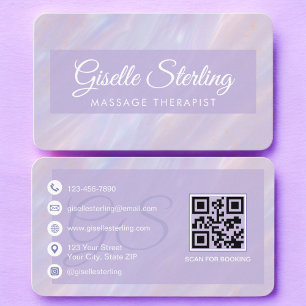 Tarjeta De Visita Terapeuta de Masaje Código QR Morado Pastel