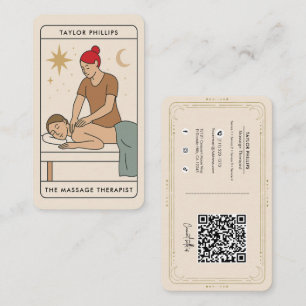 Tarjeta De Visita Terapeuta de Masaje de Cabeza Pelirroja Tarot QR d