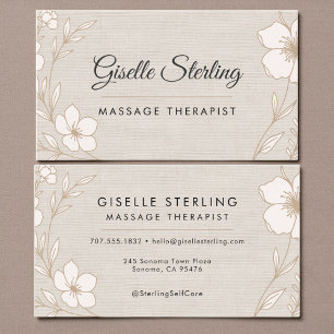 Tarjeta De Visita Terapeuta de Masaje de Lino Floral Botánico