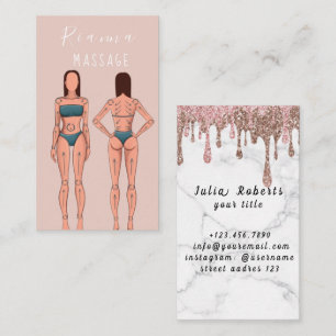 Tarjeta De Visita Terapeuta de Masaje de Metal Cepillado Rosa y Oro