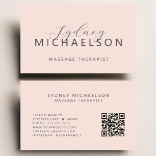 Tarjeta De Visita Terapeuta de Masaje Elegante Código QR Rosa Rubor