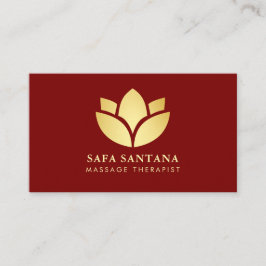 Tarjeta De Visita Terapeuta de masaje Flor de Loto Burgundy Dorada