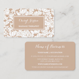 Tarjeta De Visita Terapeuta de Masaje Floral Taupe