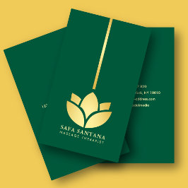Tarjeta De Visita Terapeuta de Masaje Gold Lotus Esmeralda Verde
