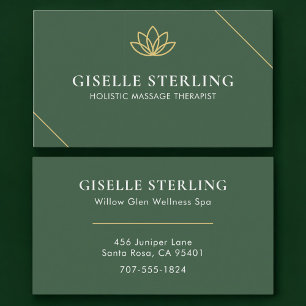 Tarjeta De Visita Terapeuta de Masaje Holístico Verde Dorado