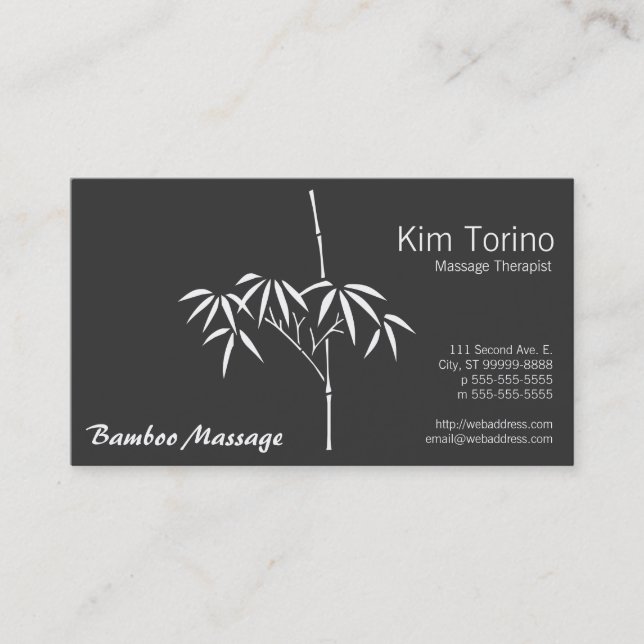 Tarjeta De Visita Terapeuta de Masaje Jardín Bambú Zen (Anverso)