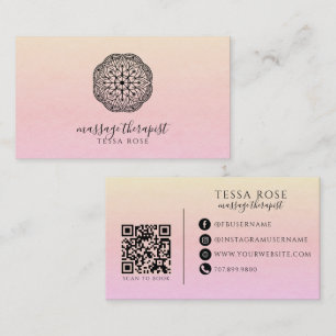 Tarjeta De Visita Terapeuta de Masaje Mandala Código QR Gradiente Pa