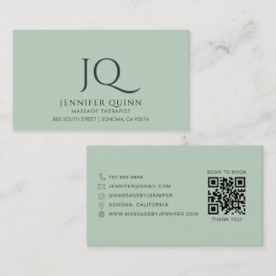 Tarjeta De Visita Terapeuta de Masaje Minimalista Código QR Verde