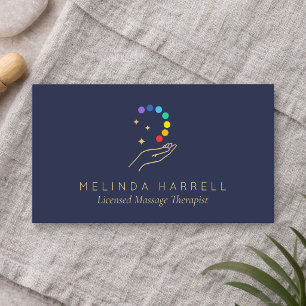 Tarjeta De Visita Terapeuta de Masaje Modern Healing Hands Azul Oscu