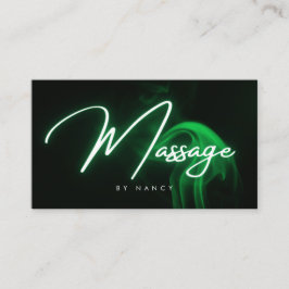 Tarjeta De Visita Terapeuta de masaje neon verde letra manuscrita