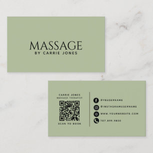 Tarjeta De Visita Terapeuta de Masaje Simple Verde Salvia