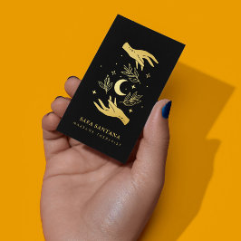 Tarjeta De Visita Terapeuta de Masaje Spa Manos Sanadoras Negro y Do