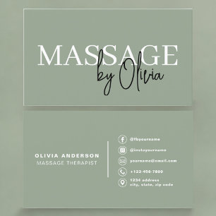 Tarjeta De Visita Terapeuta de Masaje Verde Salvia