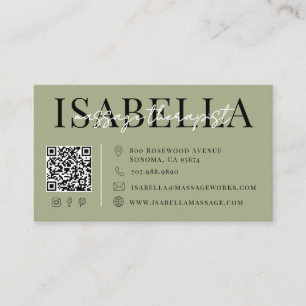 Tarjeta De Visita Terapeuta de Masaje Verde Salvia