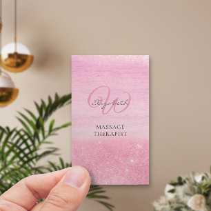 Tarjeta De Visita Terapeuta de Masaje Vertical con Brillo Ombre Rosa
