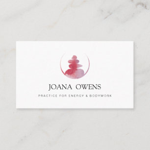 Tarjeta De Visita Terapeuta de masaje zen con acuarela rosa